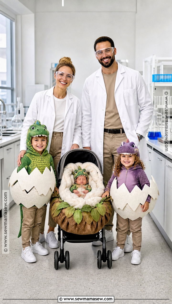 Jurassic Park Scientist And Hatching Dinosaur Family Costume - 35 jurassic park family costume ideas