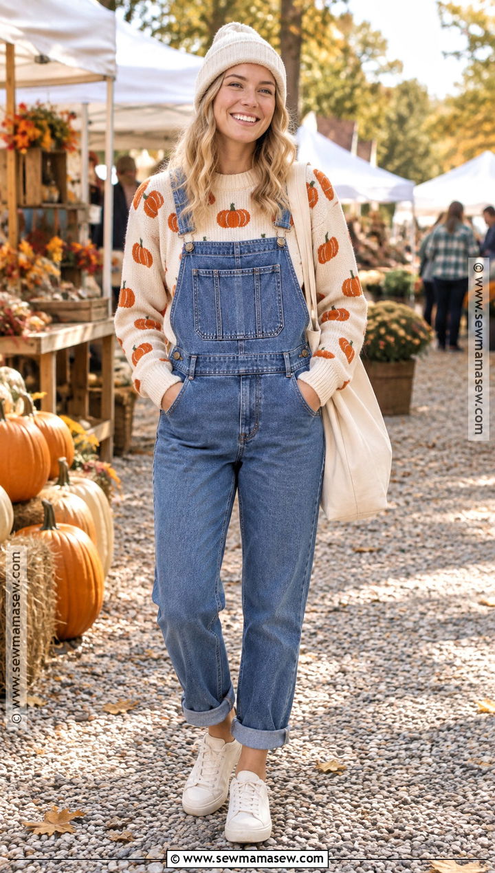 KJP Pumpkin Sweater With Denim Overalls - 15 Kjp Pumpkin Sweater Ideas