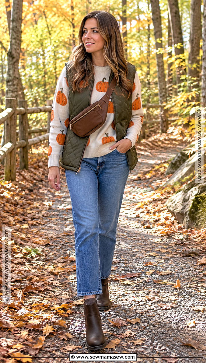 KJP Pumpkin Sweater With Quilted Vest And Jeans - 15 Kjp Pumpkin Sweater Ideas
