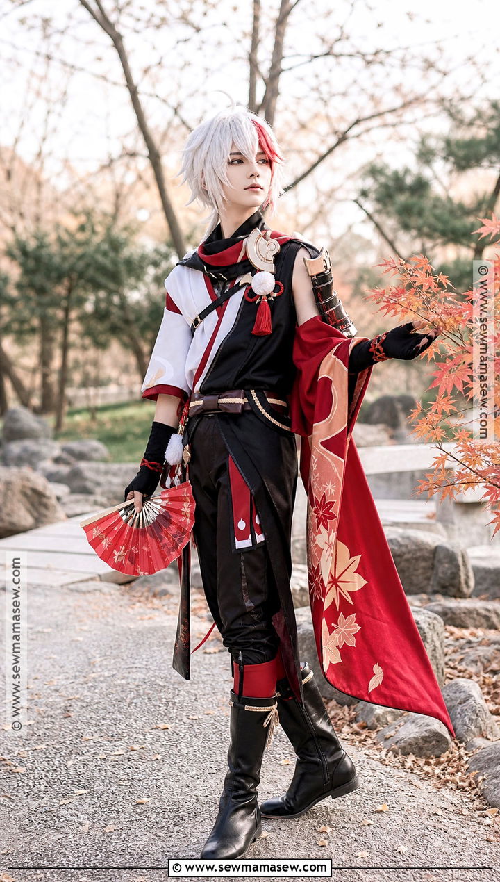 Kaedehara Kazuha Cosplay With Red Cape - 30 genshin cosplays