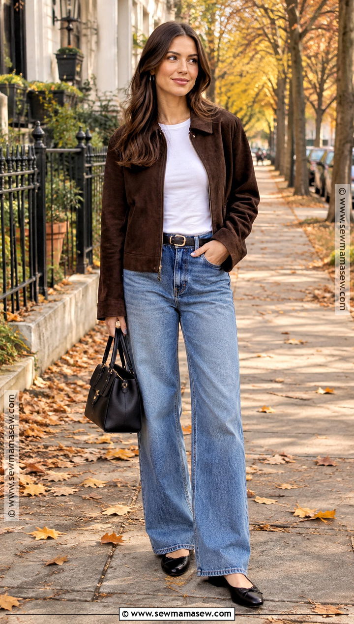Kaia Gerber Suede Jacket and Wide Leg Jeans Outfit - 15 kaia gerber street style fall ideas