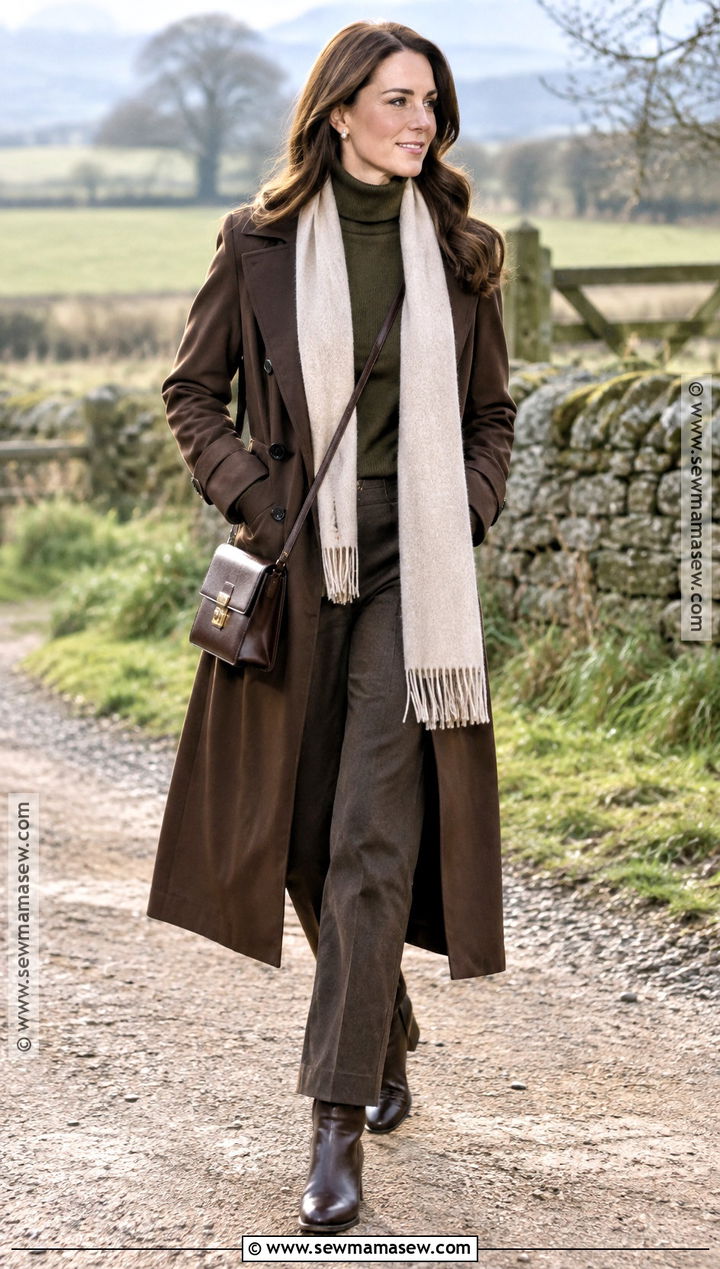 Kate Middleton Brown Trench And Chelsea Boots Outfit - 15 fall outfits celebrities