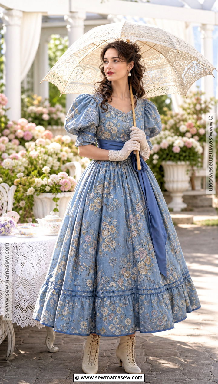 Katherine Pierce 1864 Blue Floral Gown Outfit - 30 katherine pierce outfits halloween
