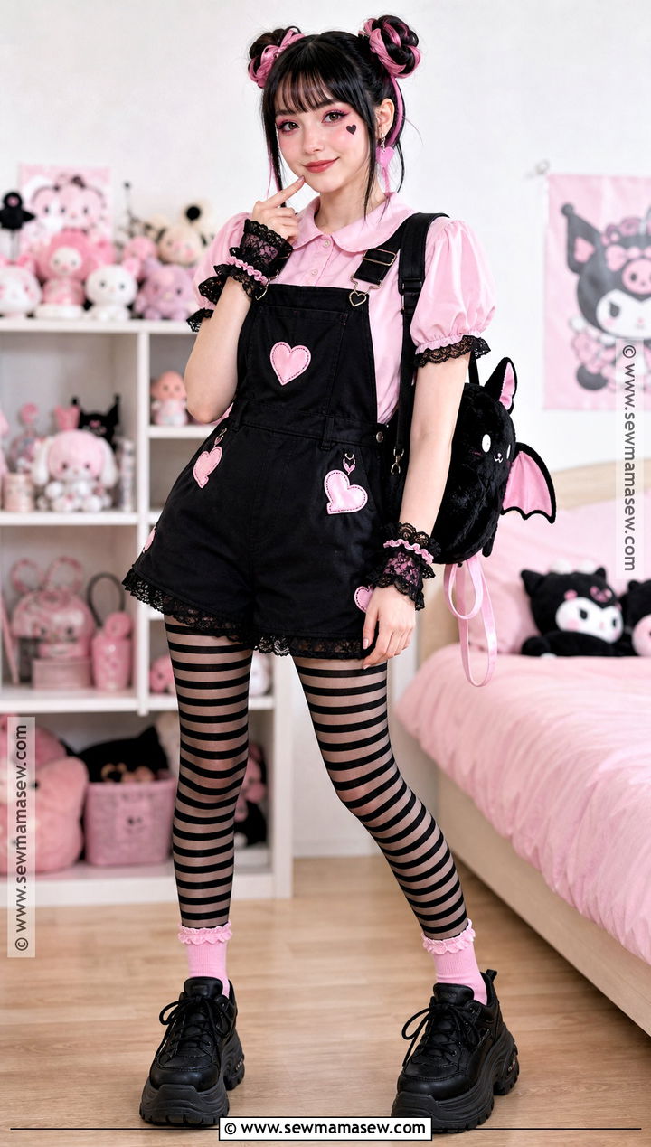 Kawaii Draculaura Cosplay With Heart Overalls - 30 Draculara Cosplay Outfit Ideas