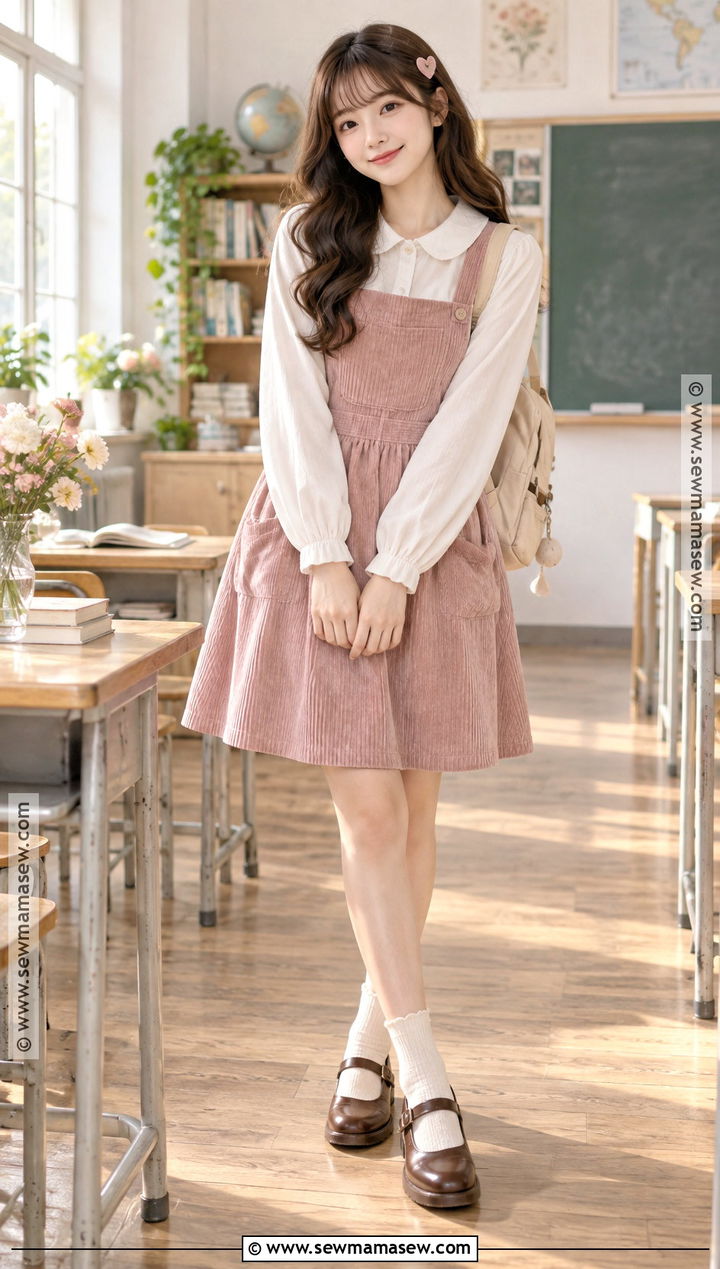 Kawaii Pinafore Dress And Collared Shirt Outfit - 15 kawaii back to school outfits