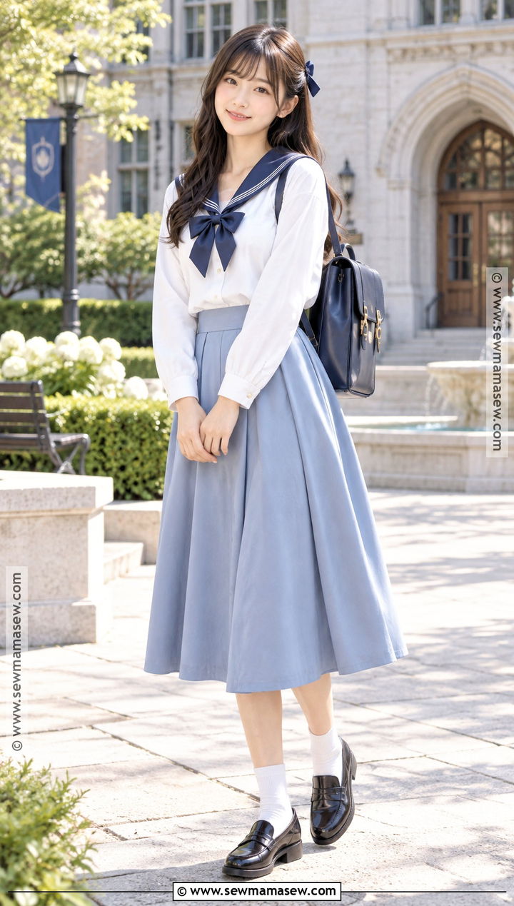 Kawaii Sailor Collar Top And Midi Skirt Outfit - 15 kawaii back to school outfits