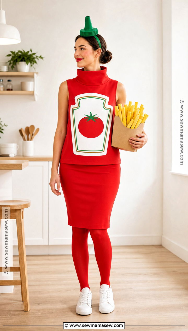 Ketchup Bottle Costume With Red Pencil Skirt - 30 Red Skirt Halloween Costume Ideas