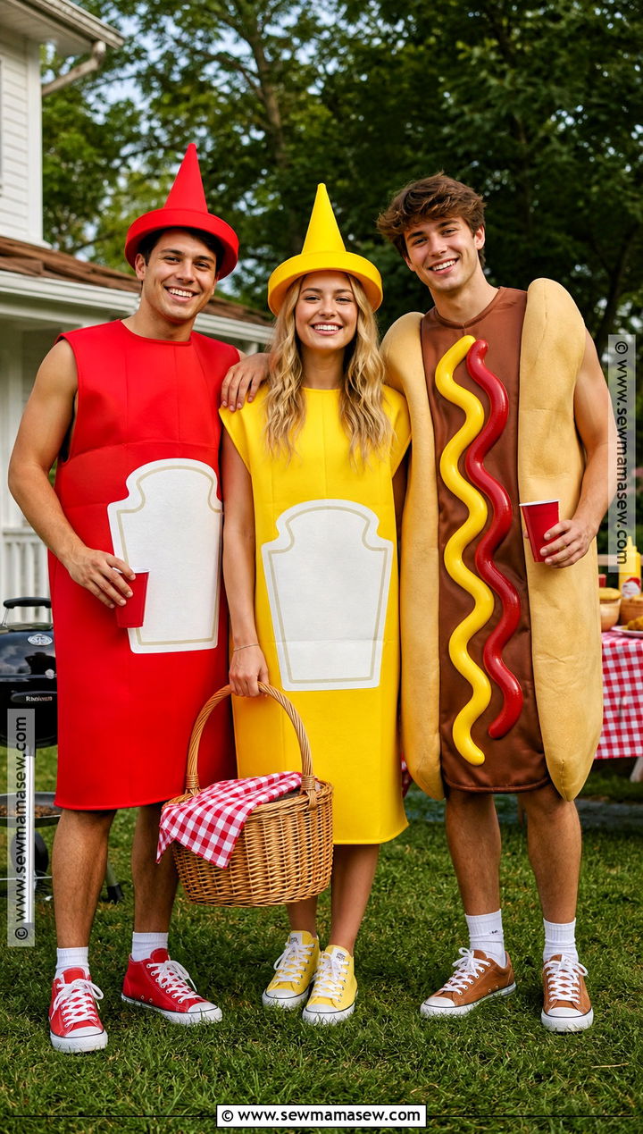 Ketchup Mustard And Hot Dog Costume - 45 3 person halloween costume ideas