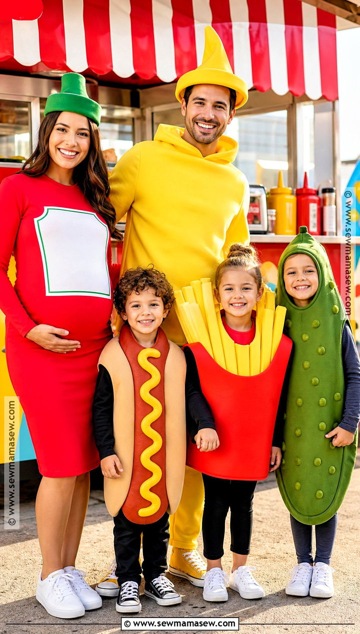 Ketchup Mustard And Hot Dog Family Costume - 30 pregnant halloween costumes for family