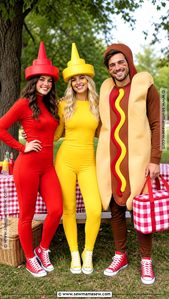 Ketchup Mustard And Hot Dog Trio Costume - 40 3 people halloween costumes