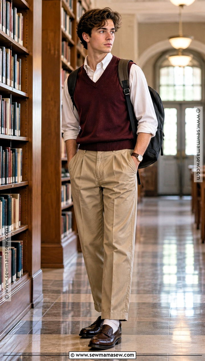 Khaki Pants With Sweater Vest And Button Down Shirt - 15 back to school outfits khakis