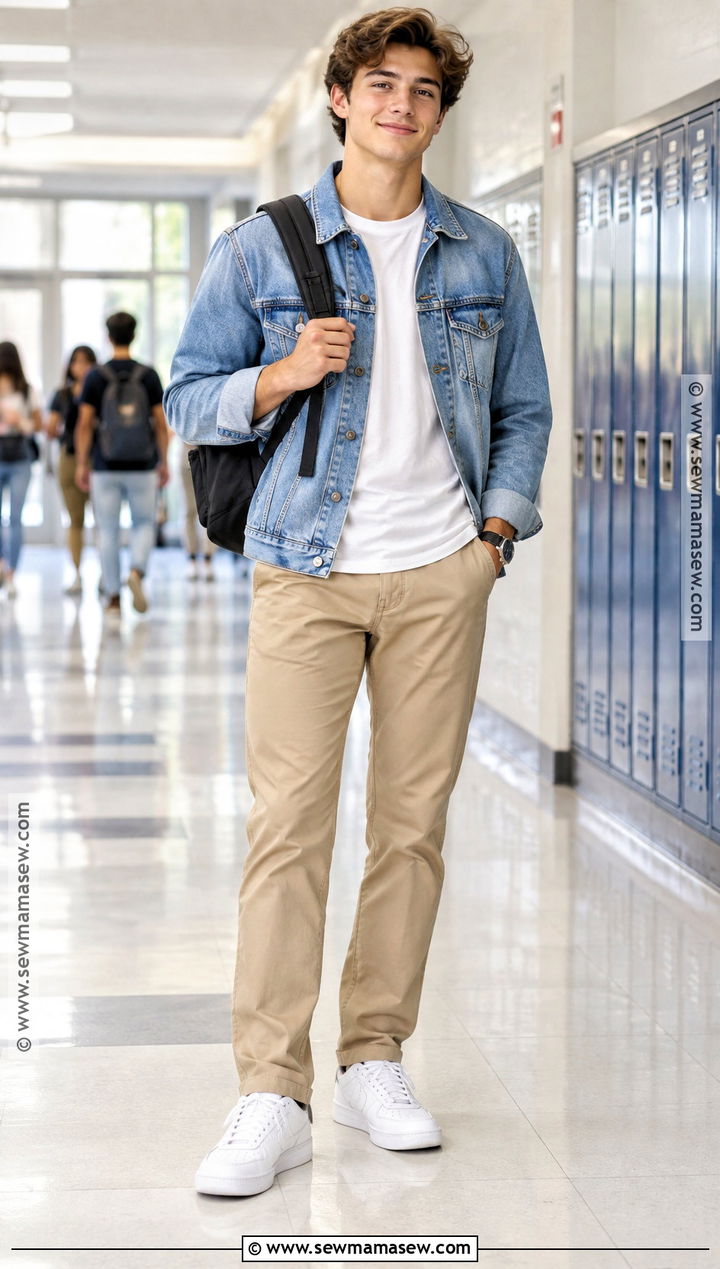 Khaki Pants With White T Shirt And Sneakers - 15 back to school outfits khakis