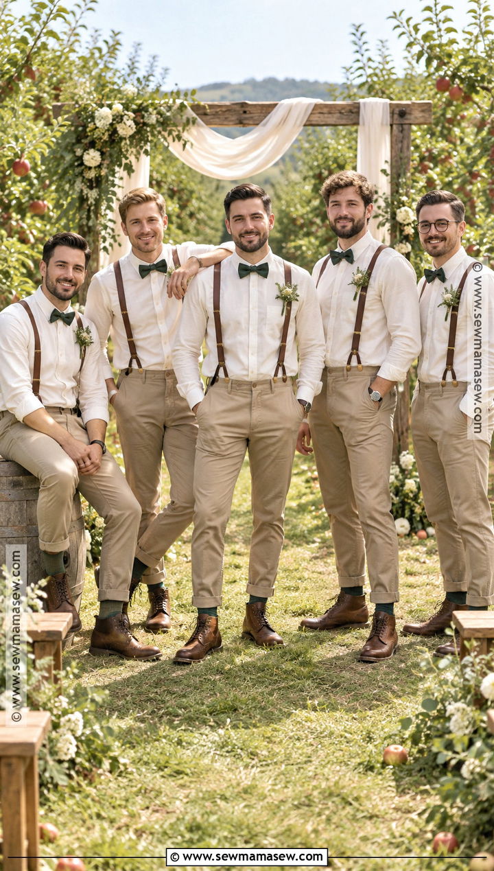 Khaki Trousers With Suspenders Groomsmen Attire - 15 country fall wedding groomsmen attire ideas