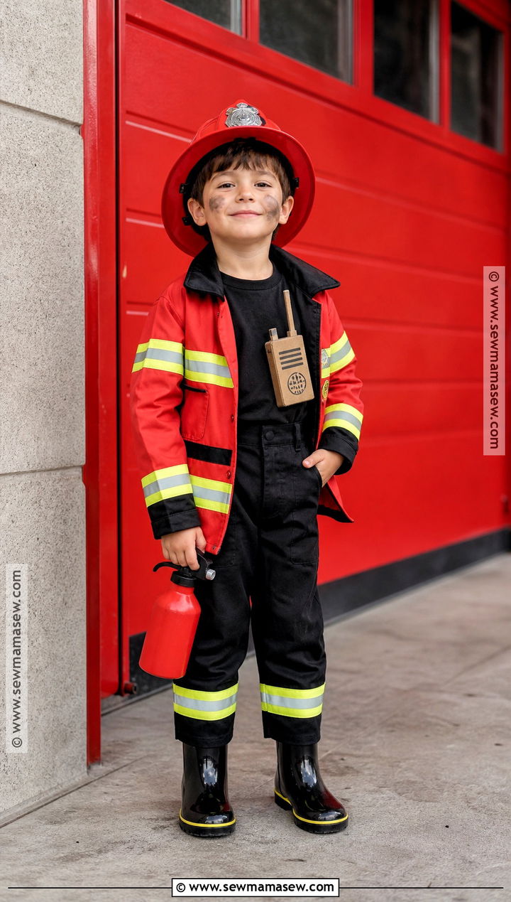 Kid Firefighter Costume With Red Helmet - 30 kid costumes