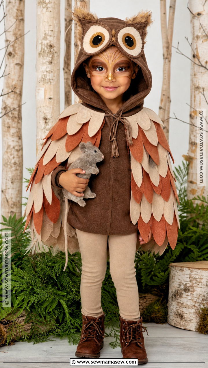 Kid Owl Costume With Feathered Cape - 30 kid costumes