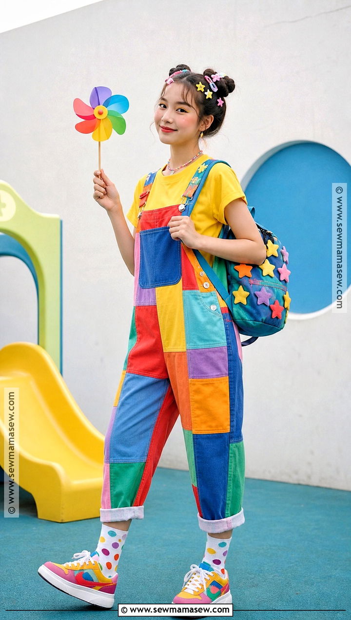 Kidcore Costume With Rainbow Overalls - 30 aesthetic costumes