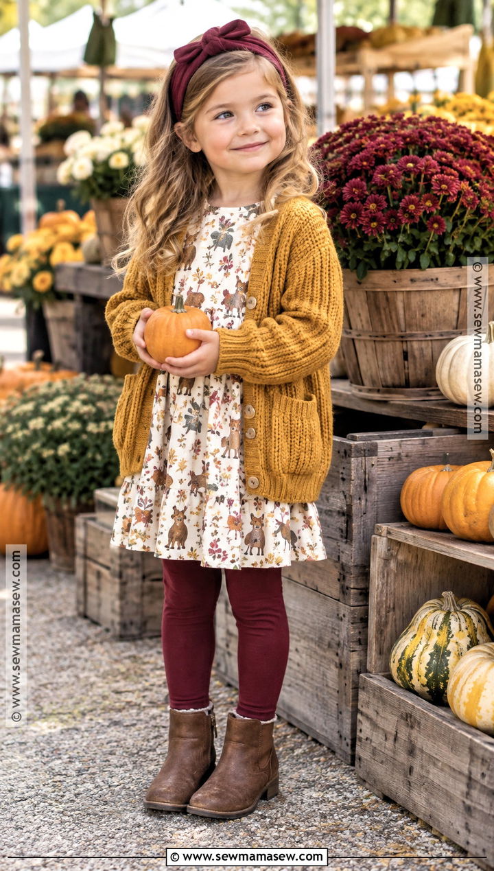 Kids Cardigan And Floral Dress Outfit - 15 Fun Fall Fashion Ideas for Kids