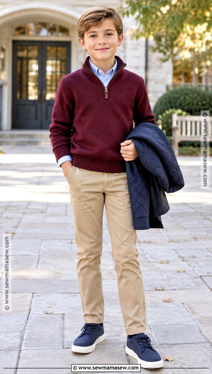 Kids Chinos And Quarter Zip Sweater Autumn Outfit - 25 kids autumn outfits