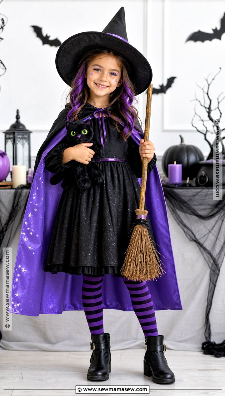 Kids Classic Witch Costume With Purple Cape - 35 kids costume ideas