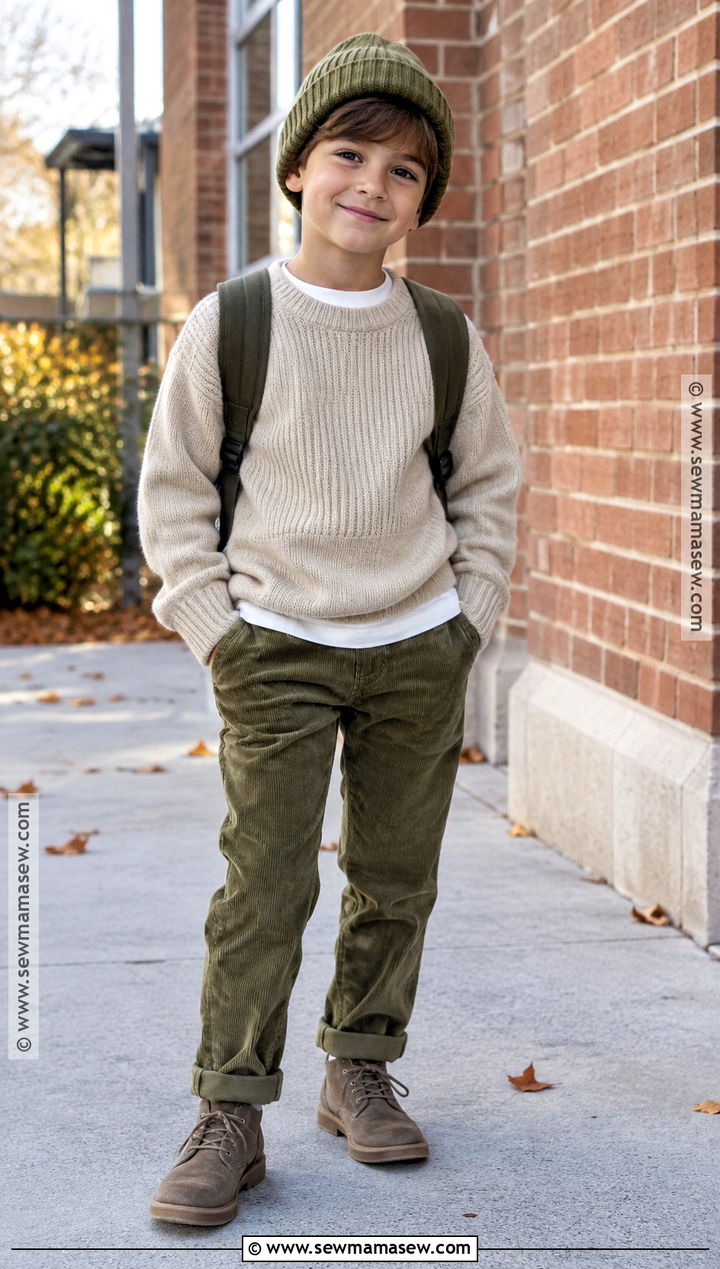 Kids Corduroy Pants And Knit Sweater Autumn Outfit - 25 kids autumn outfits