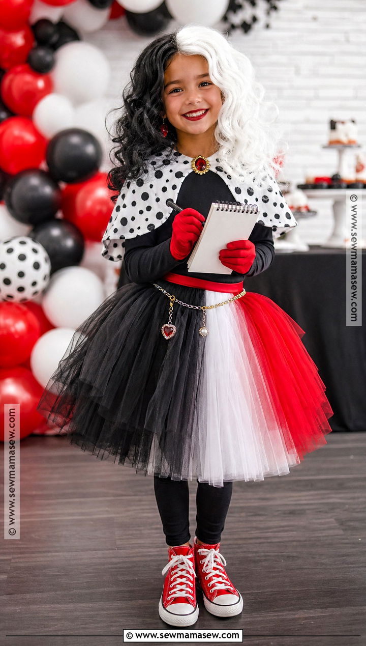 Kids Cruella Costume With Tulle Skirt - 40 101 dalmations costume ideas