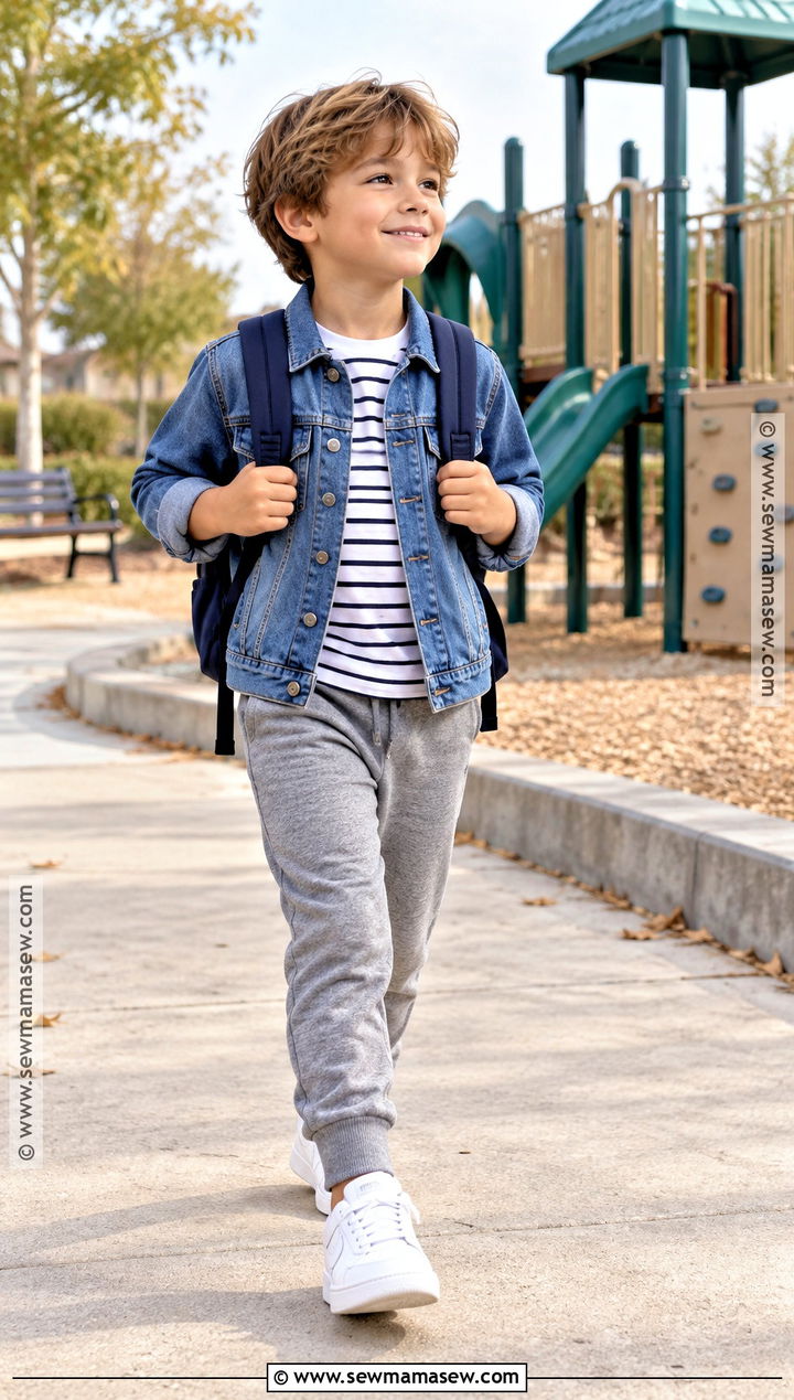 Kids Denim Jacket And Joggers Autumn Outfit - 25 kids autumn outfits