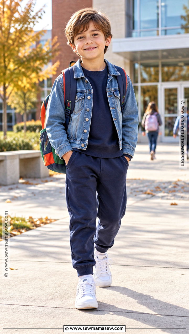 Kids Denim Jacket And Joggers Outfit - 15 kids fall clothes