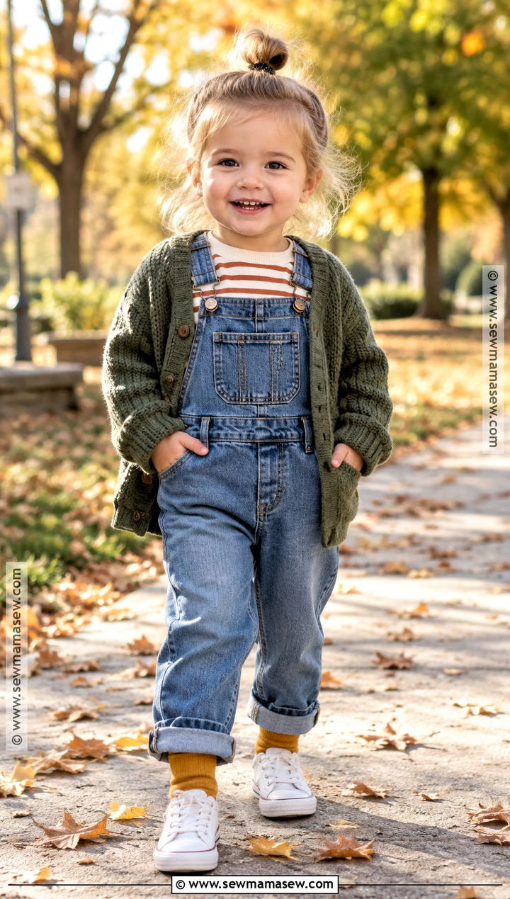 Kids Denim Overalls And Striped Shirt Autumn Outfit - 25 kids autumn outfits