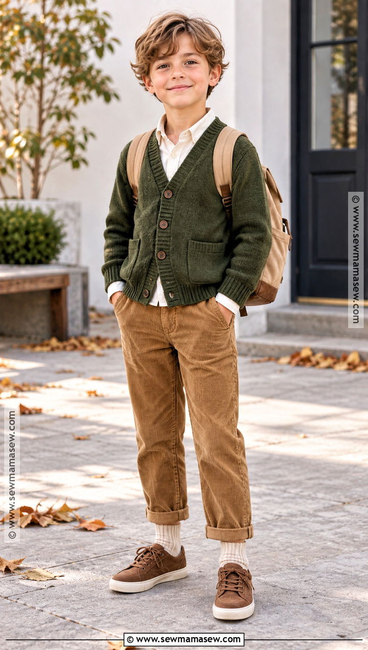 Kids Fall Cardigan And Corduroy Pants Set - 15 kids fall clothing set ideas
