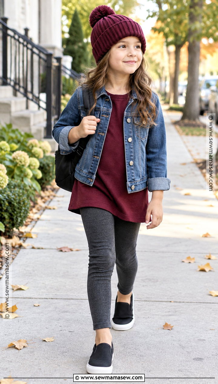 Kids Fall Denim Jacket And Leggings Set - 15 kids fall clothing set ideas
