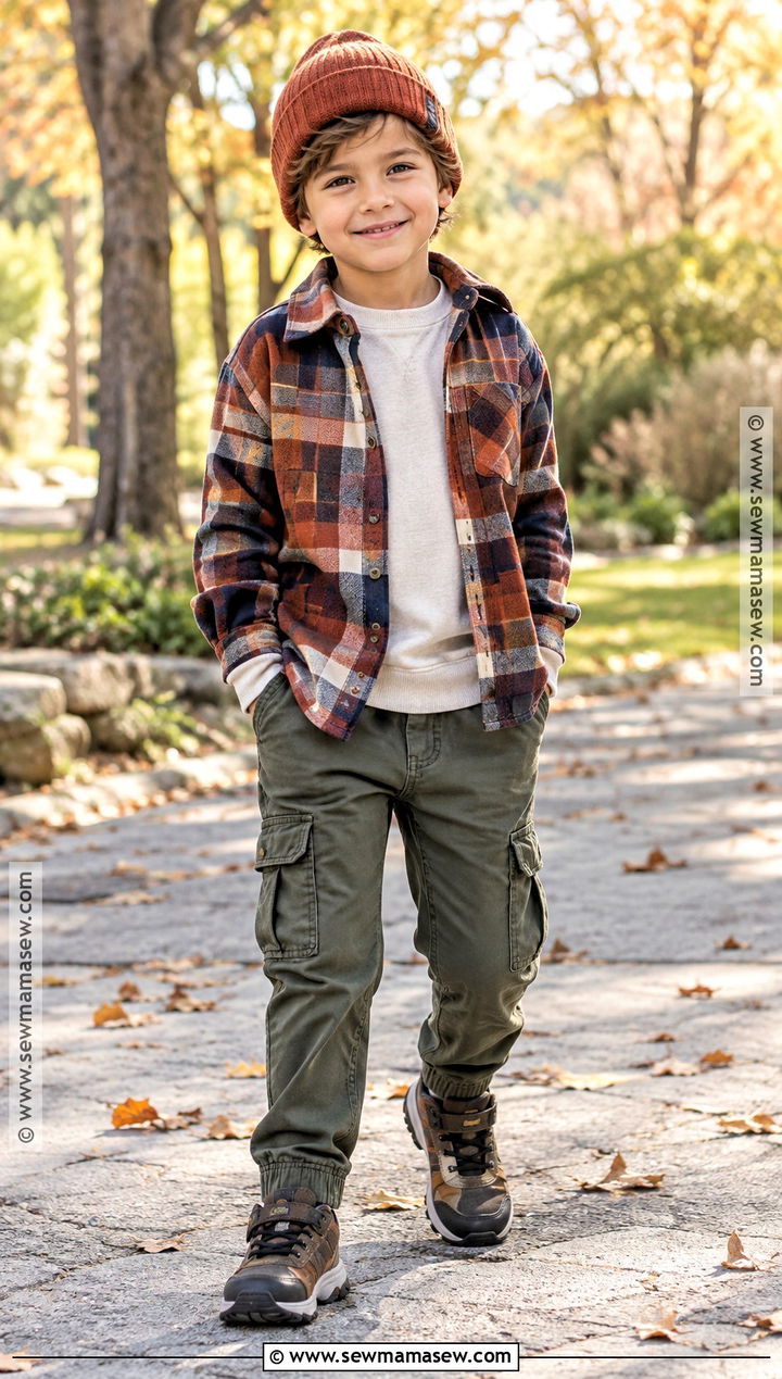 Kids Fall Flannel And Cargo Pants Set - 15 kids fall clothing set ideas