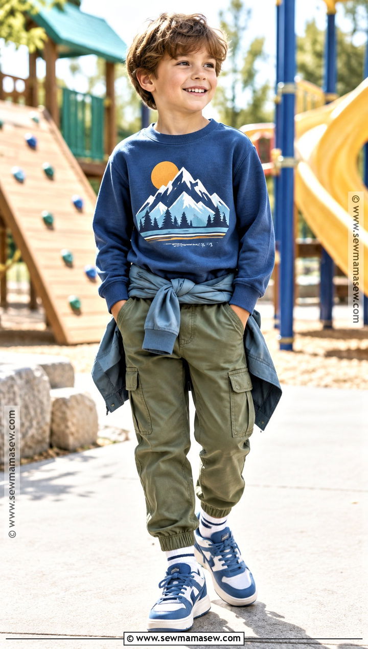 Kids Fall Graphic Sweatshirt And Utility Pants Set - 15 kids fall clothing set ideas