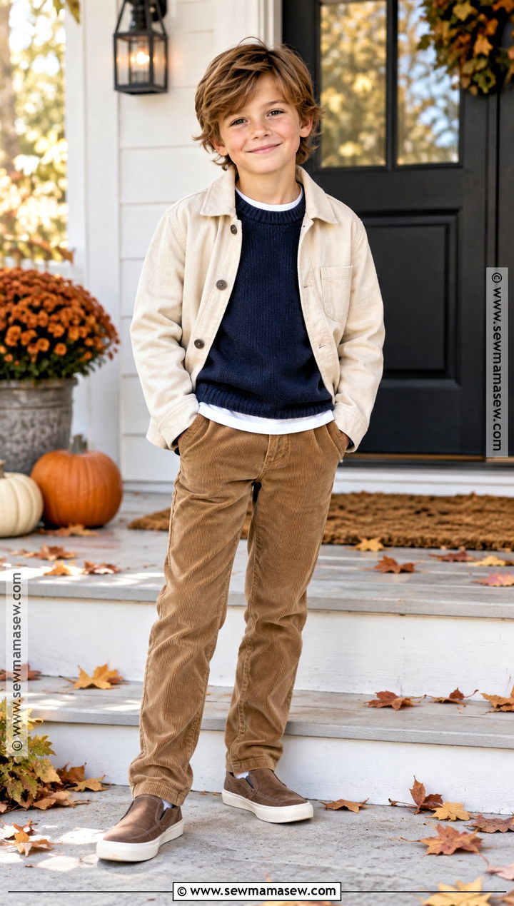 Kids Fall Outfit With Corduroy Pants And Knit Sweater - 15 cute fall outfits for kids