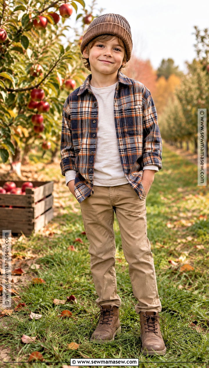 Kids Fall Outfit With Flannel Shirt And Chinos - 15 cute fall outfits for kids