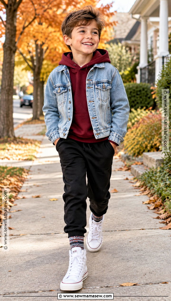 Kids Fall Outfit With Hoodie And Denim Jacket - 15 cute fall outfits for kids