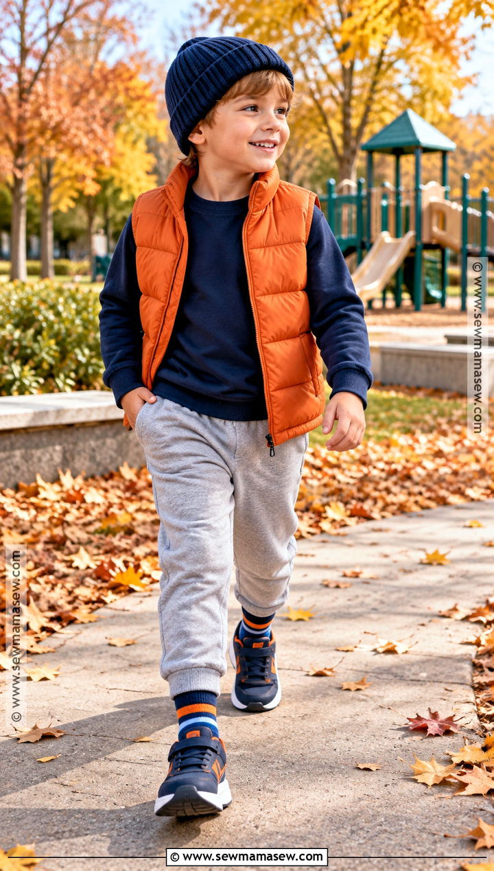 Kids Fall Outfit With Puffer Vest And Joggers - 15 cute fall outfits for kids