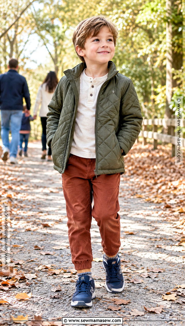 Kids Fall Outfit With Quilted Jacket And Pull On Pants - 15 cute fall outfits for kids