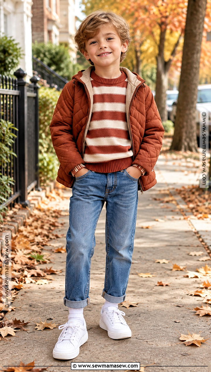 Kids Fall Outfit With Striped Sweater And Jeans - 15 cute fall outfits for kids