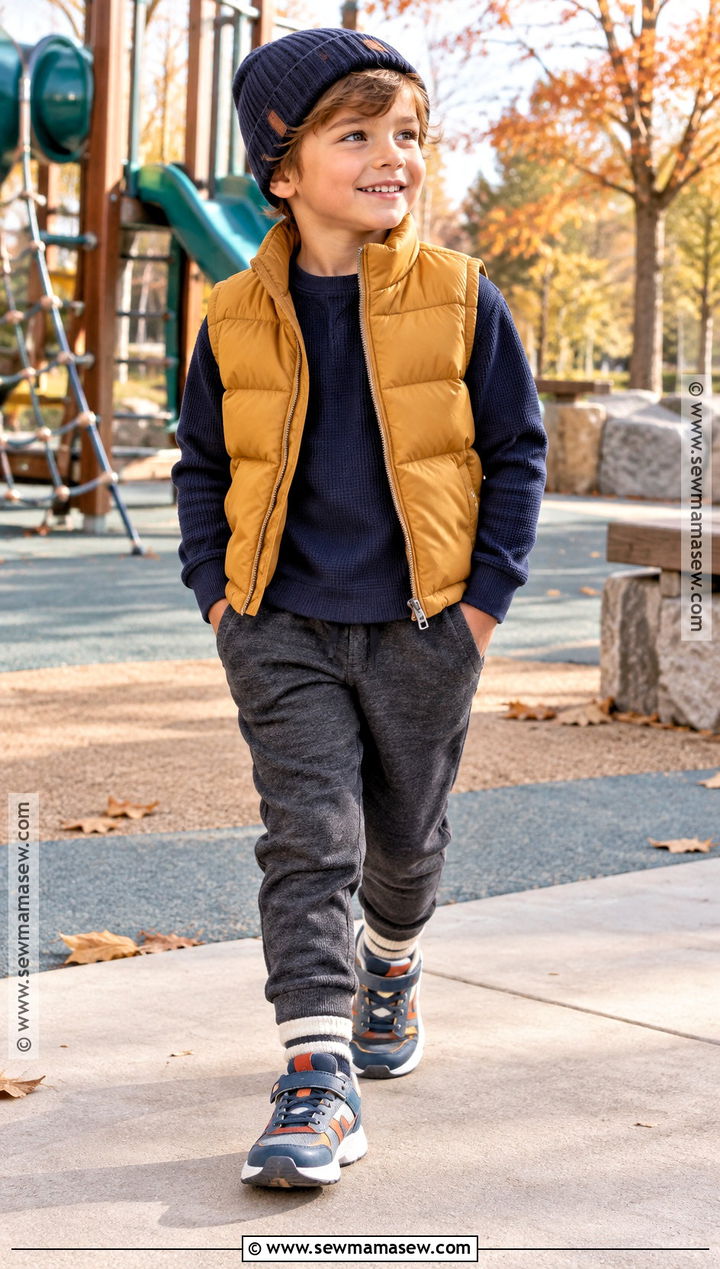 Kids Fall Puffer Vest And Joggers Outfit - 15 fall fashion ideas for kids
