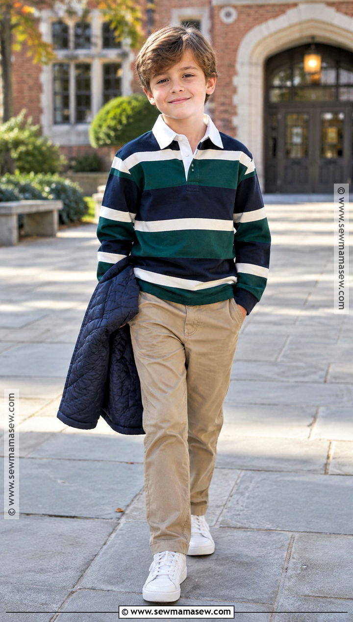 Kids Fall Rugby Shirt And Khaki Pants Outfit - 15 fall fashion ideas for kids