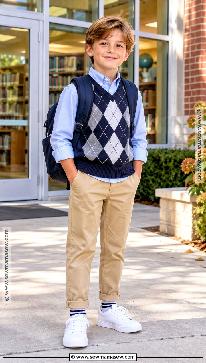 Kids Fall Sweater Vest And Oxford Shirt Set - 15 kids fall clothing set ideas