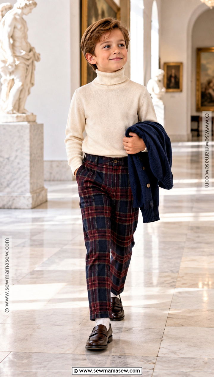 Kids Fall Turtleneck And Plaid Pants Set - 15 kids fall clothing set ideas