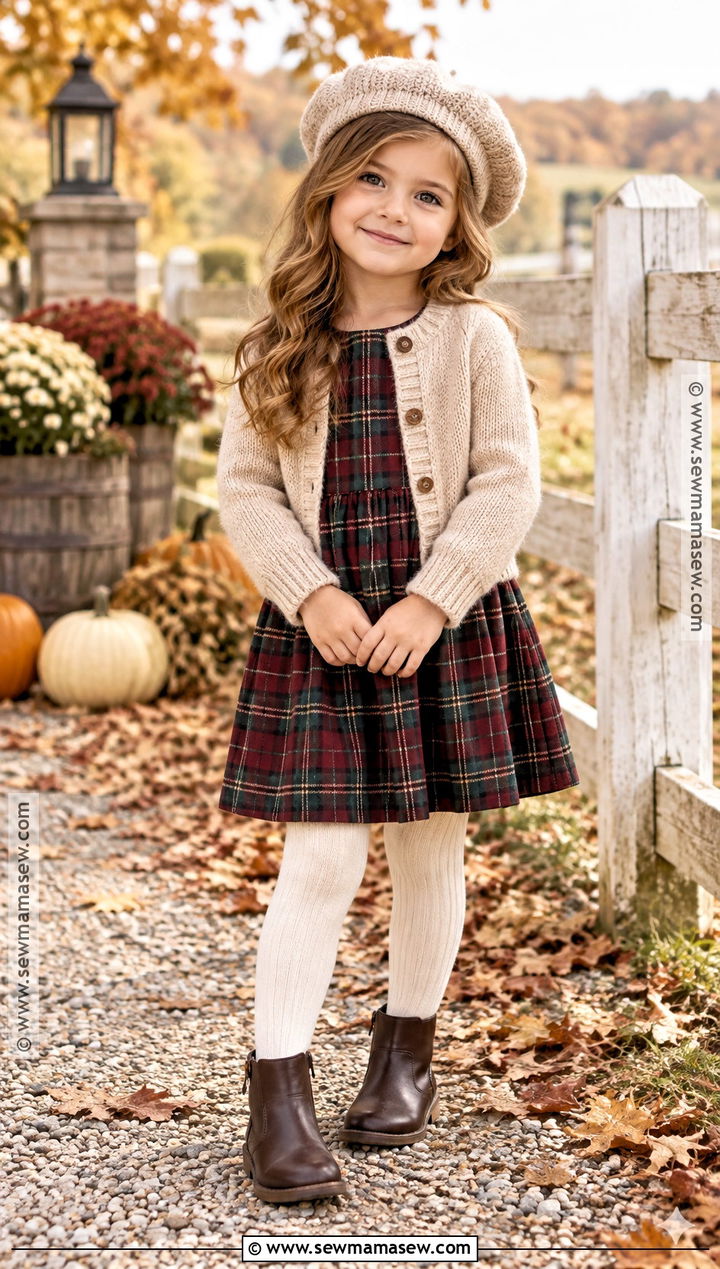Kids Flannel Dress And Tights Autumn Outfit - 25 kids autumn outfits
