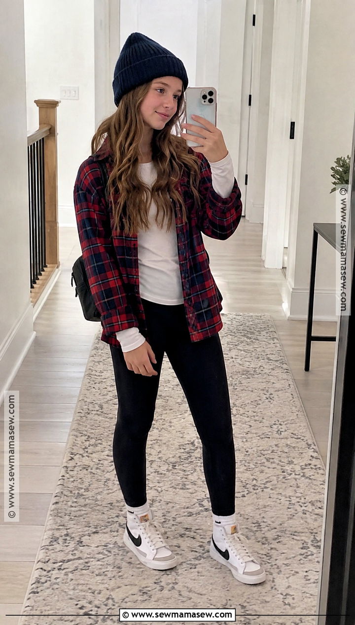 Kids Flannel Overshirt And Leggings Outfit - 20 kids fall fashion ideas