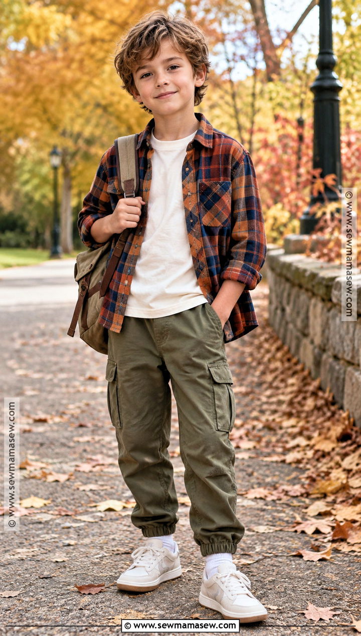 Kids Flannel Shirt And Cargo Pants Outfit - 15 kids fall clothes
