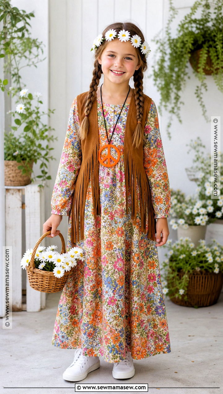 Kids Flower Child Costume With Maxi Dress - 45 hippie costume ideas
