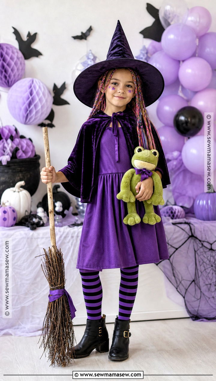 Kids Friendly Witch Costume With Purple Cape - 35 kids halloween costume ideas