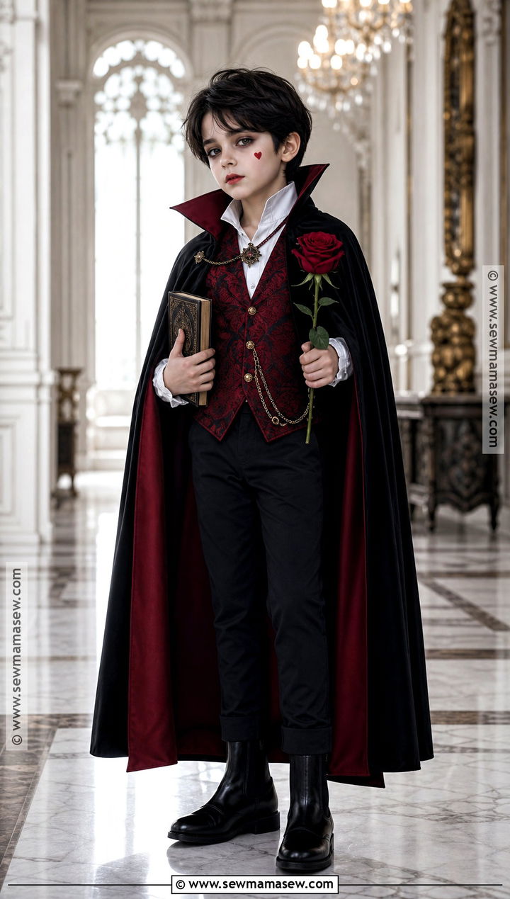 Kids Glam Vampire Costume With Red Cape - 35 kids costume ideas