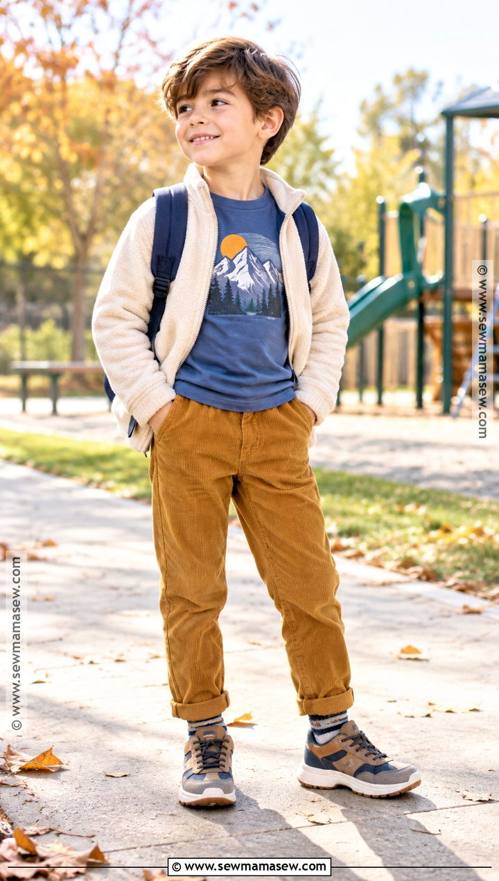 Kids Long Sleeve Tee And Corduroy Pants Outfit - 15 kids fall clothes