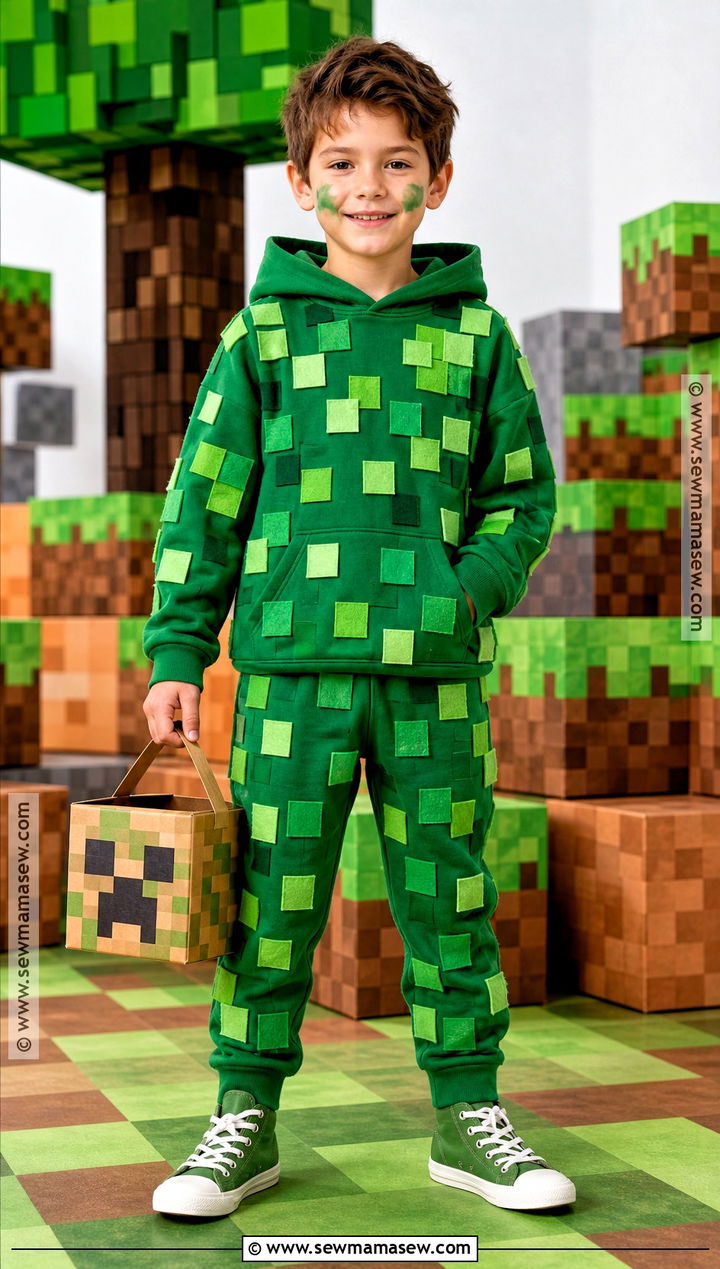 Kids Minecraft Creeper Costume With Green Joggers - 35 kids halloween costume ideas